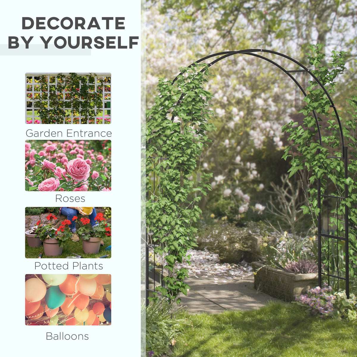 8.7FT Garden Arch Trellis, Outdoor Wedding Arbor for Ceremony with Scrollwork Design for Climbing Roses, Vines and Plants