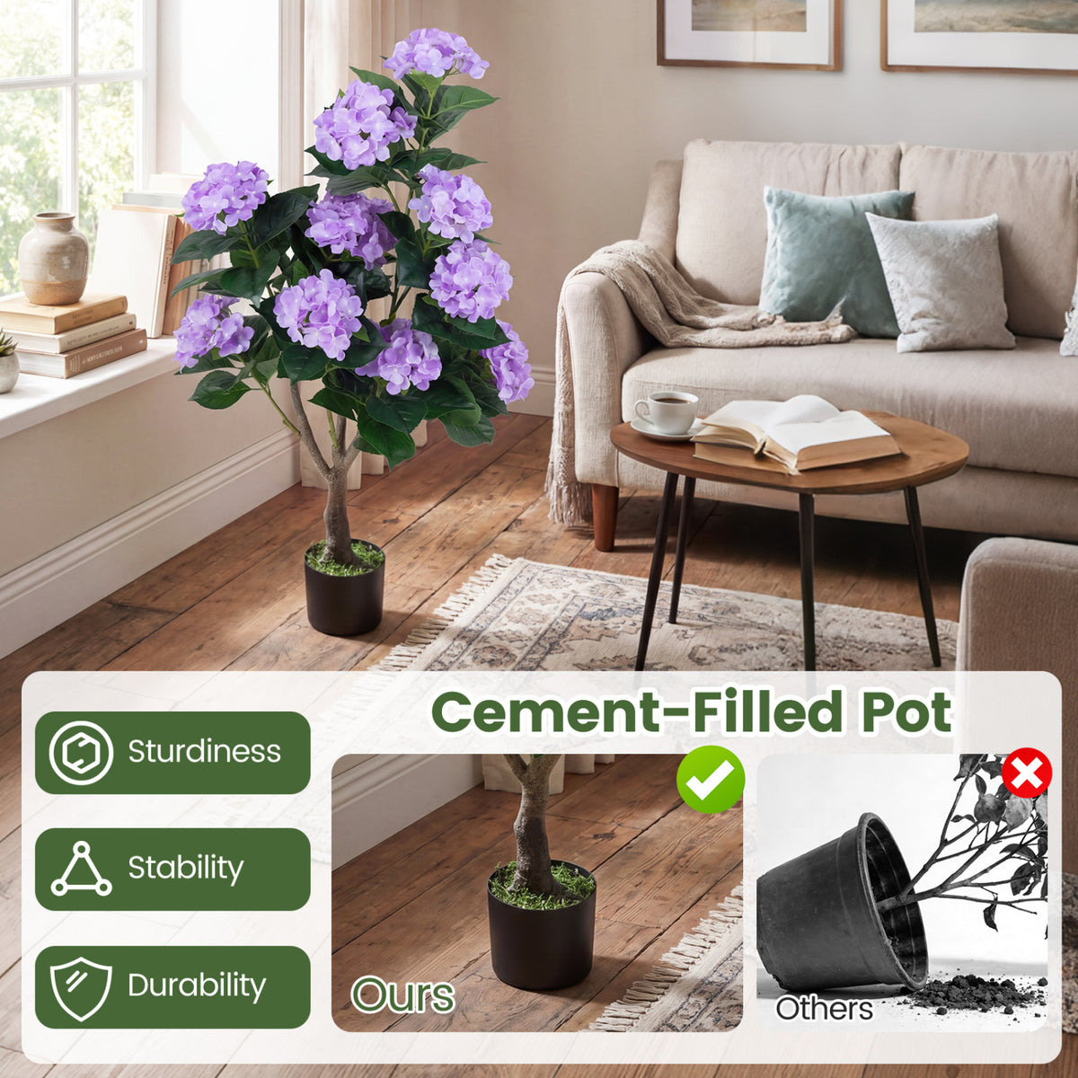 43.5 inches Artificial Hydrangea Tree 2 Pack-Purple view 6