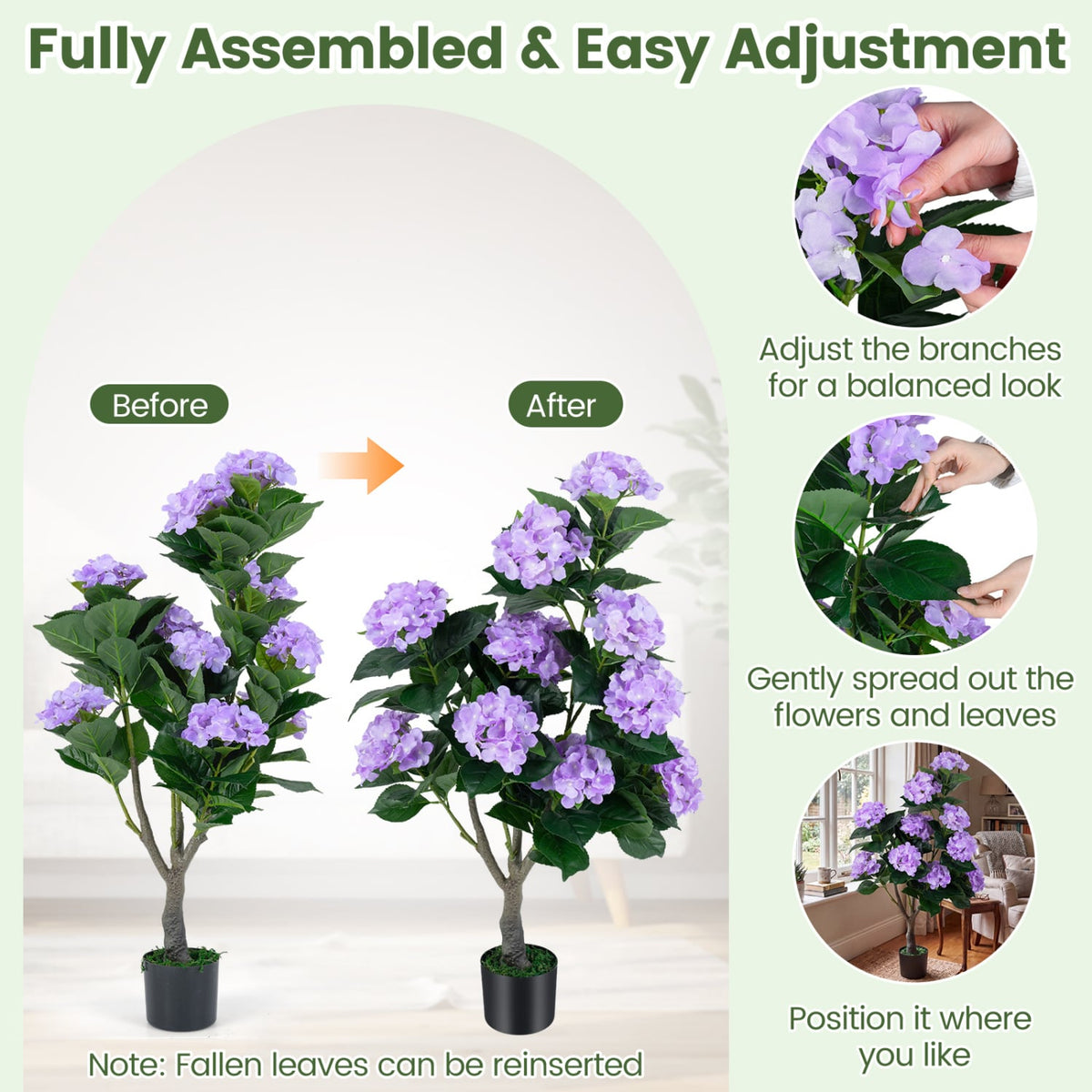 43.5 inches Artificial Hydrangea Tree 2 Pack-Purple view 7