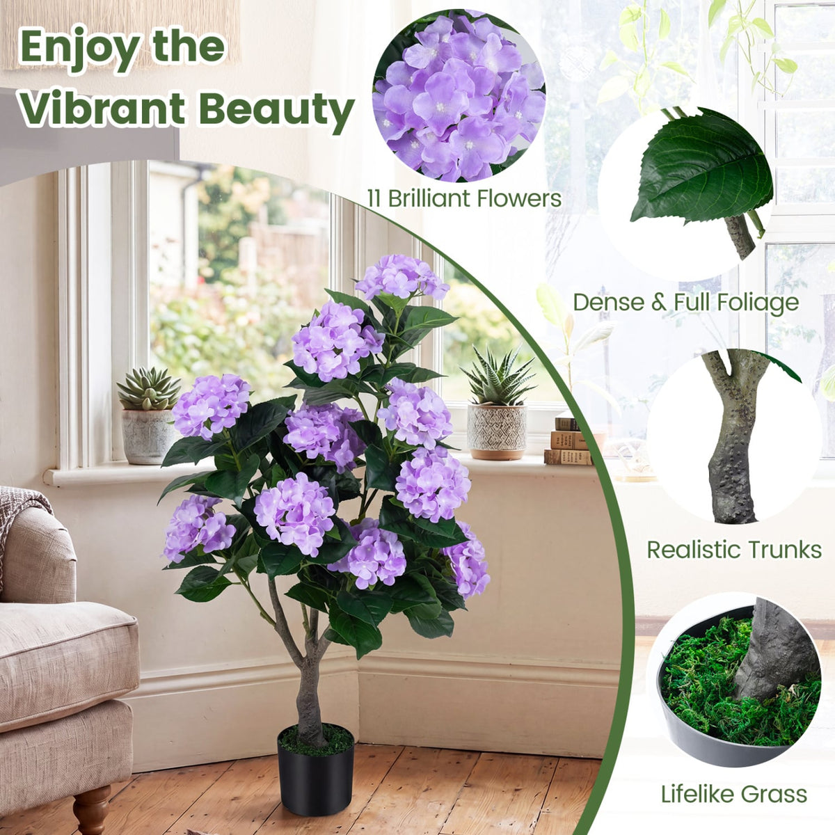 43.5 inches Artificial Hydrangea Tree 2 Pack-Purple view 9