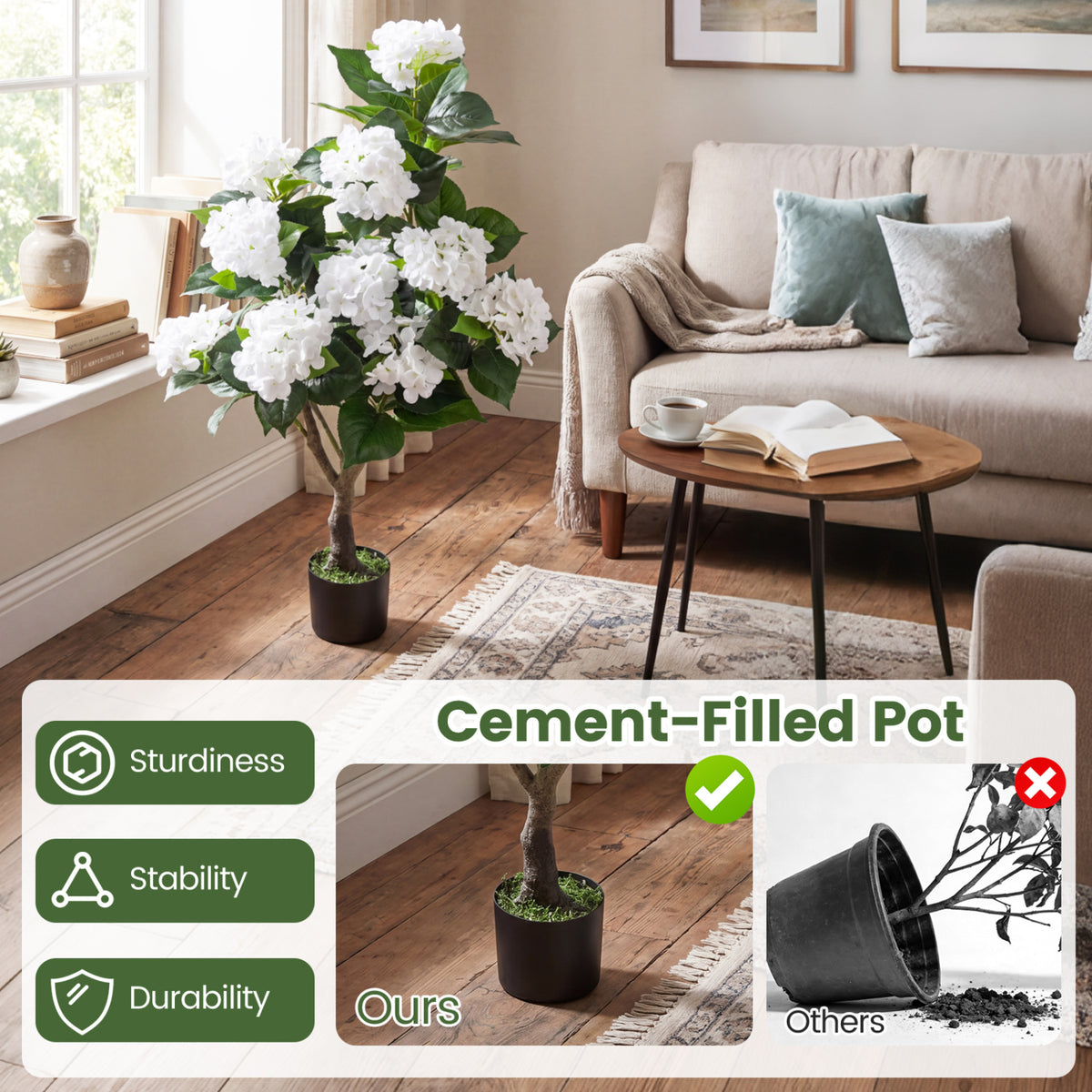 43.5 inches Artificial Hydrangea Tree 2 Pack-White view 7