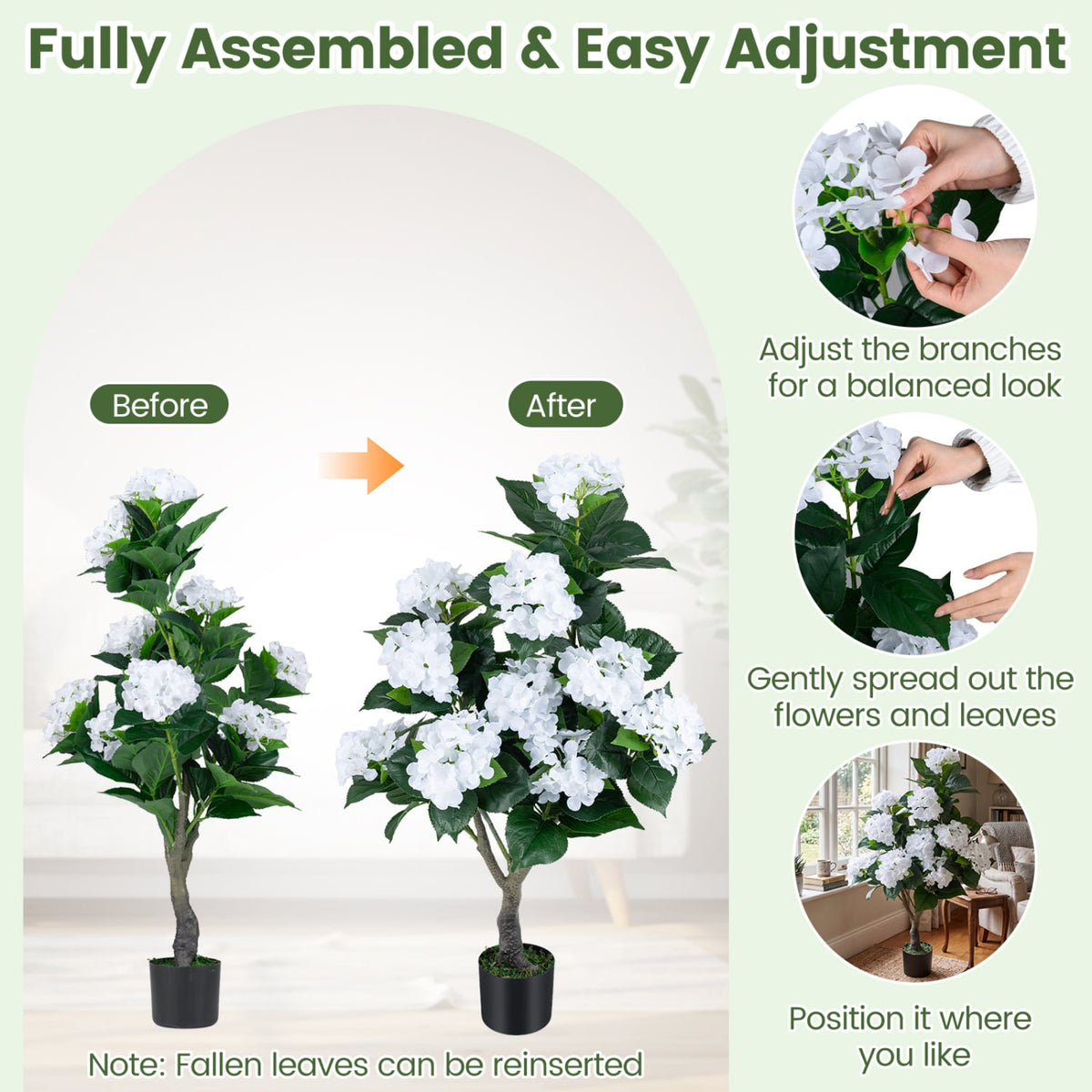 43.5 inches Artificial Hydrangea Tree 2 Pack-White view 8