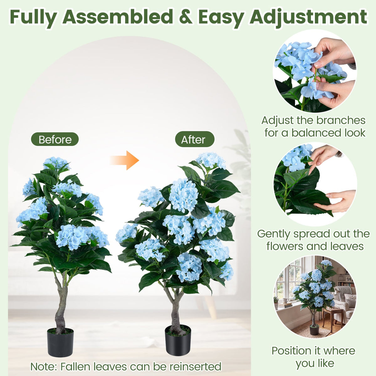 43.5 inches Artificial Hydrangea Tree 2 Pack-Blue view 7