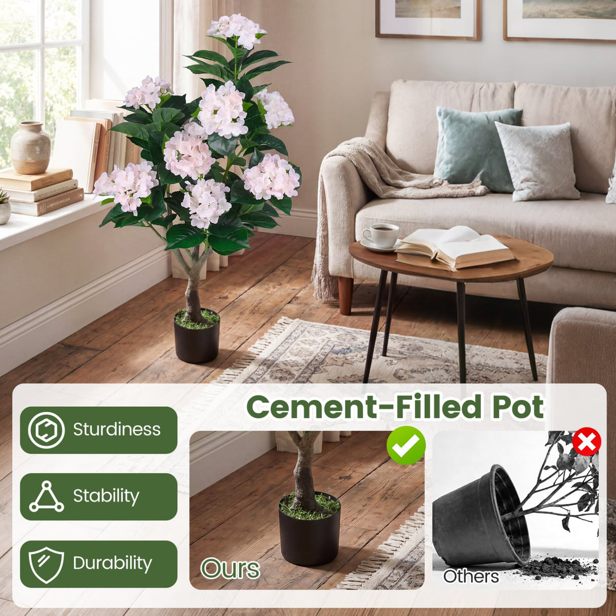 43.5 inches Artificial Hydrangea Tree 2 Pack-Pink view 6