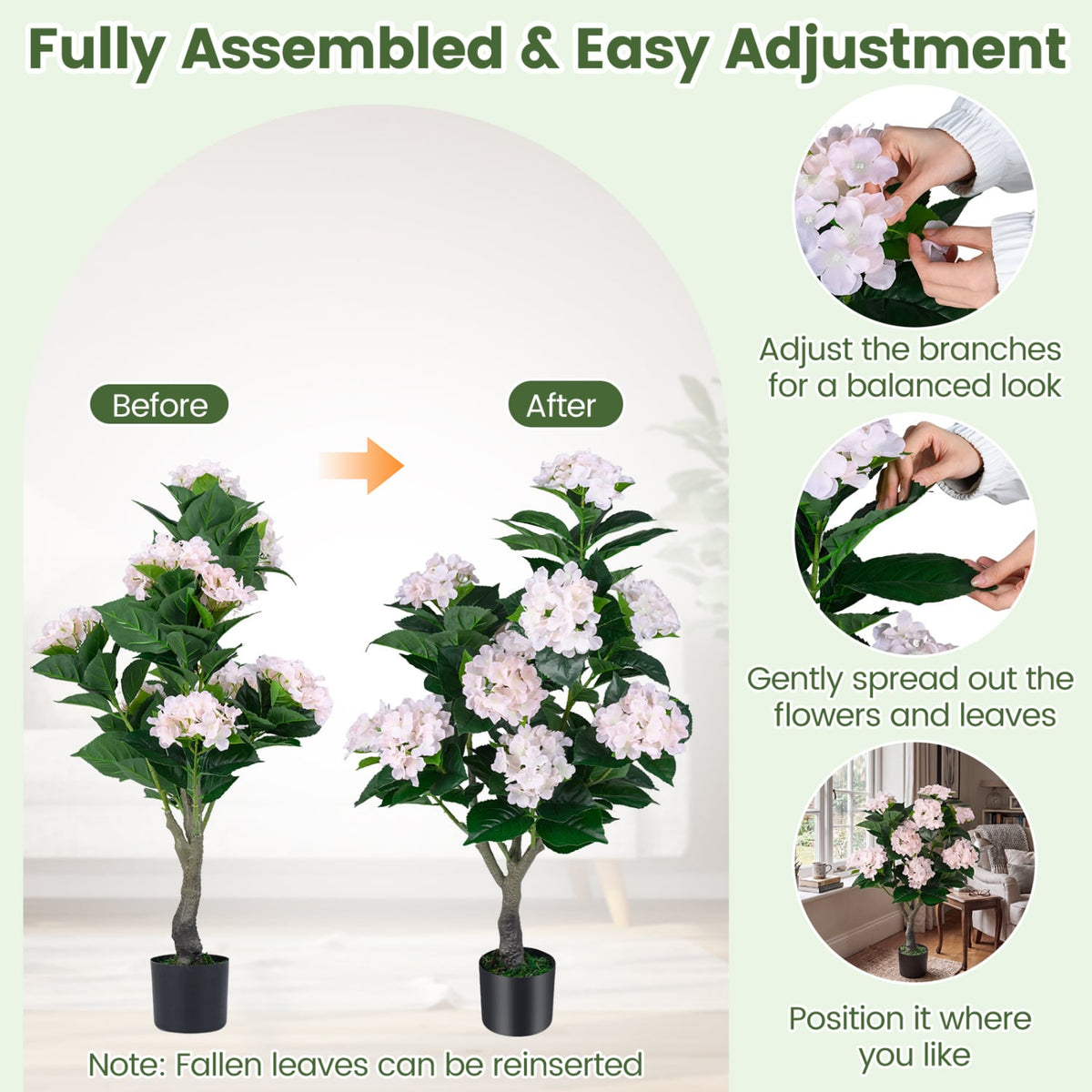43.5 inches Artificial Hydrangea Tree 2 Pack-Pink view 7