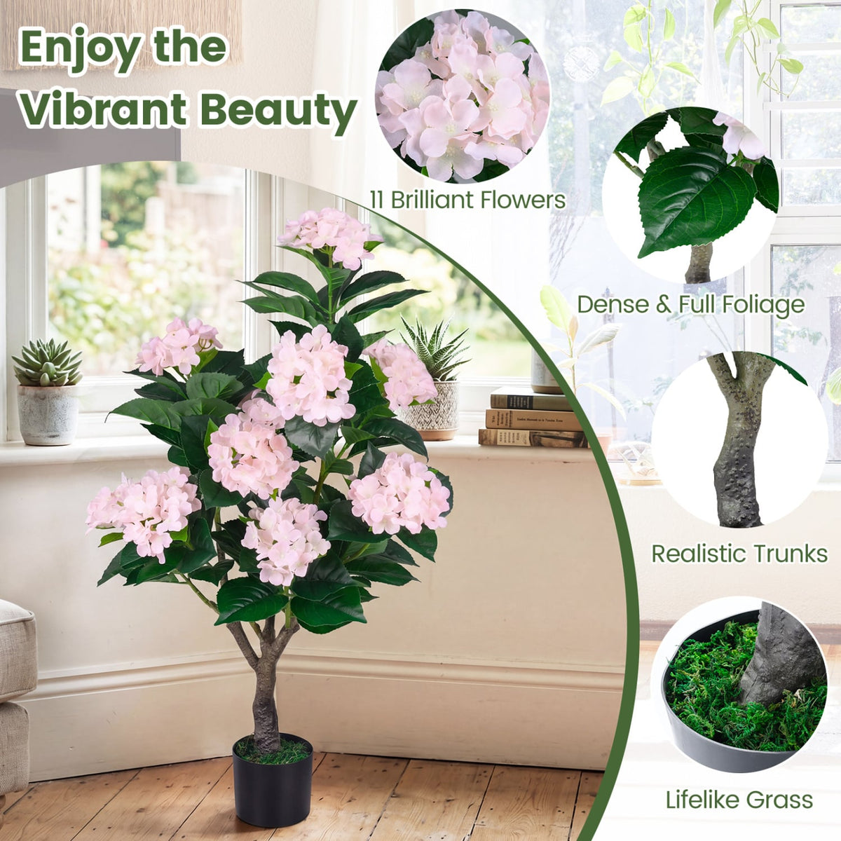 43.5 inches Artificial Hydrangea Tree 2 Pack-Pink view 9