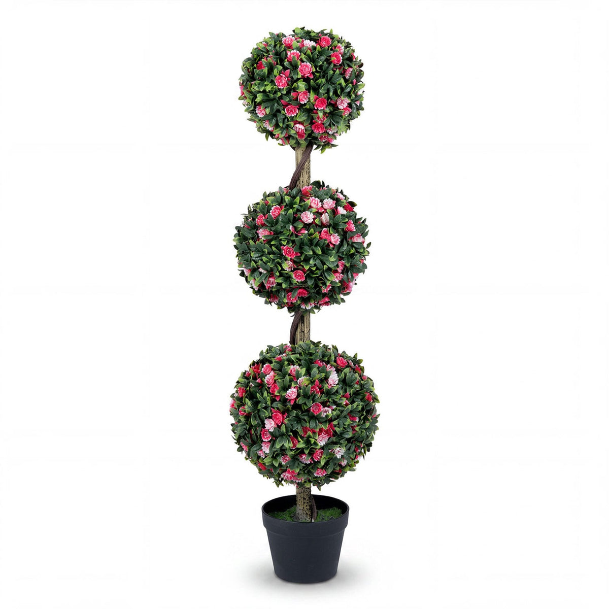 43.5 inches Artificial Triple Ball Rose Topiary Tree with Lifelike Blooms and Green Leaves
