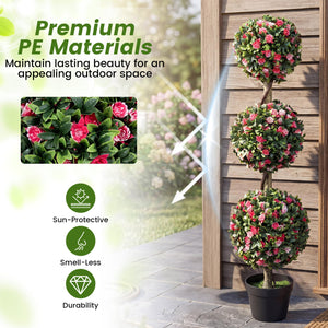 43.5 inches Artificial Triple Ball Rose Topiary Tree with Lifelike Blooms and Green Leaves view 5