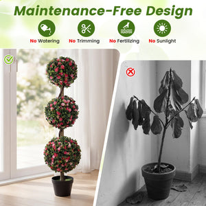 43.5 inches Artificial Triple Ball Rose Topiary Tree with Lifelike Blooms and Green Leaves view 6