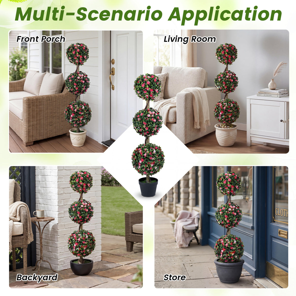 43.5 inches Artificial Triple Ball Rose Topiary Tree with Lifelike Blooms and Green Leaves view 8