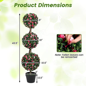 43.5 inches Artificial Triple Ball Rose Topiary Tree with Lifelike Blooms and Green Leaves view 4