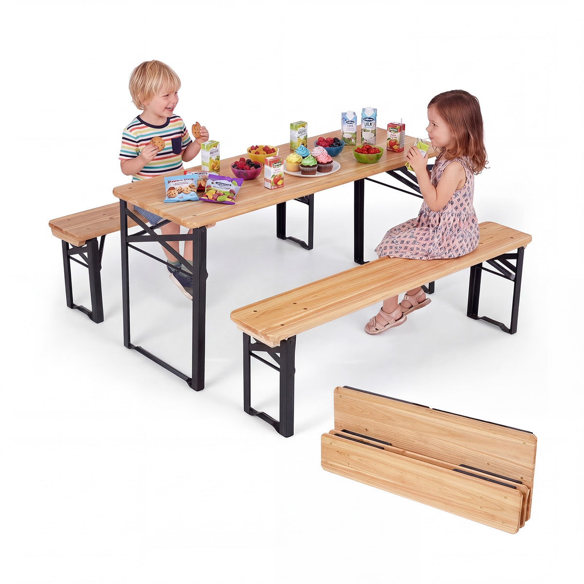 43.5 Inch Folding Kids Picnic Table & Bench Set No Assembly Wooden Toddler Table-Black view 4