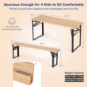 43.5 Inch Folding Kids Picnic Table & Bench Set No Assembly Wooden Toddler Table-Black view 5