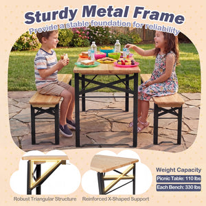 43.5 Inch Folding Kids Picnic Table & Bench Set No Assembly Wooden Toddler Table-Black view 7