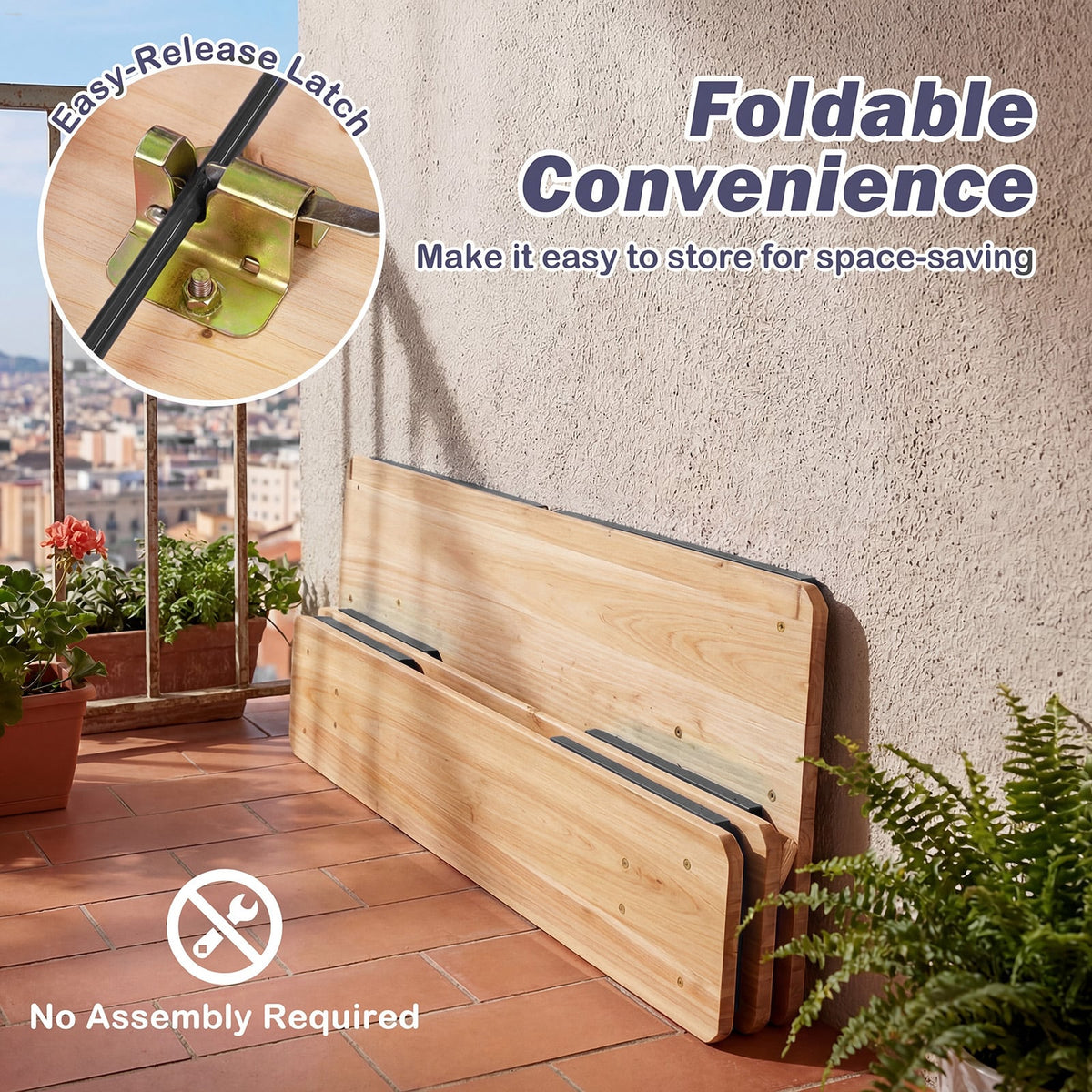43.5 Inch Folding Kids Picnic Table & Bench Set No Assembly Wooden Toddler Table-Black view 8