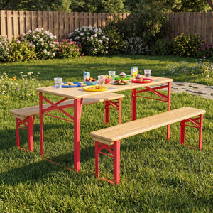 43.5 Inch Folding Kids Picnic Table & Bench Set No Assembly Wooden Toddler Table-Red view 2