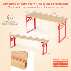 43.5 Inch Folding Kids Picnic Table & Bench Set No Assembly Wooden Toddler Table-Red view 5