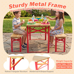43.5 Inch Folding Kids Picnic Table & Bench Set No Assembly Wooden Toddler Table-Red view 7
