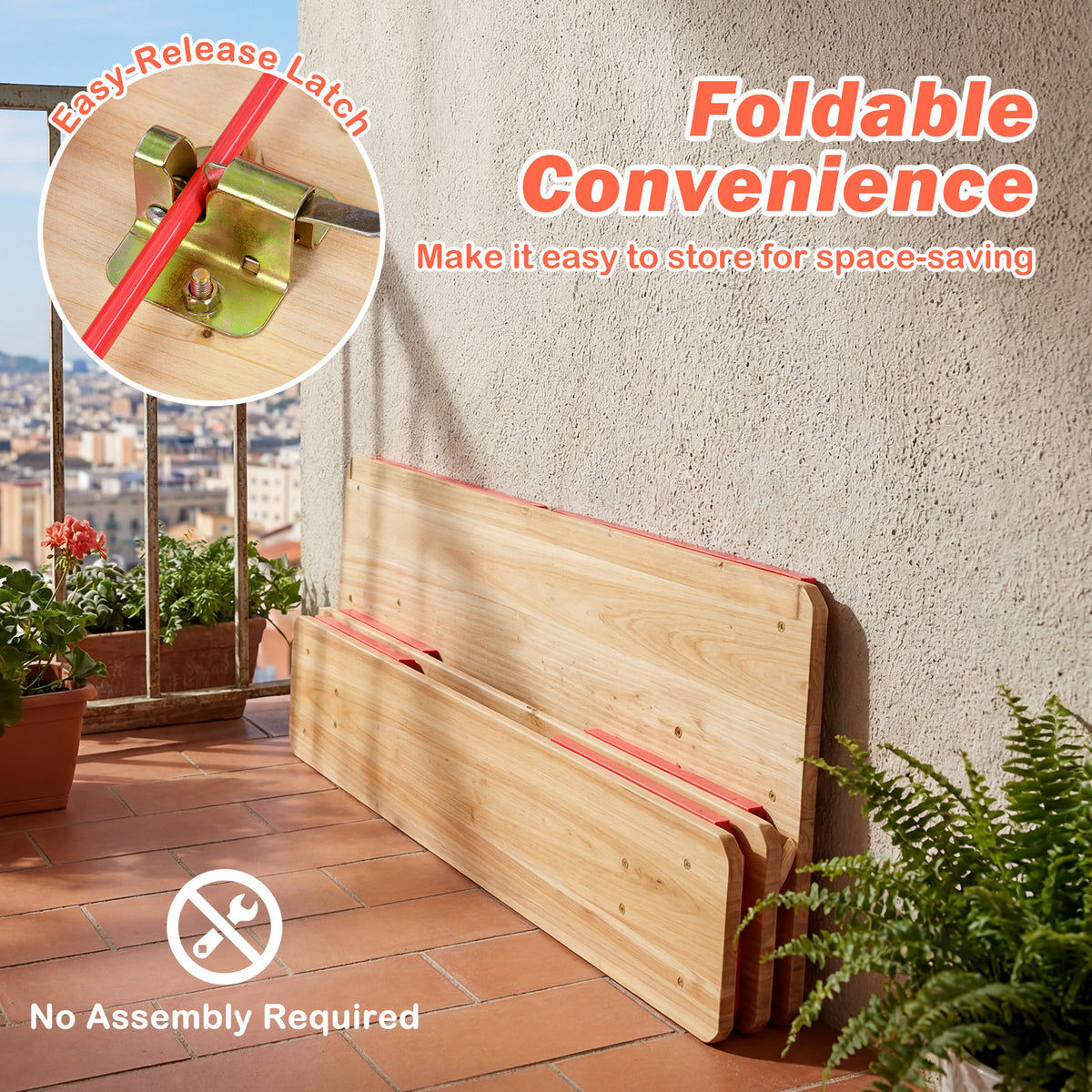 43.5 Inch Folding Kids Picnic Table & Bench Set No Assembly Wooden Toddler Table-Red view 8