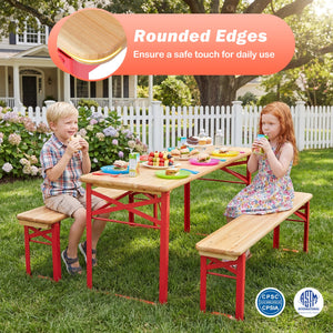 43.5 Inch Folding Kids Picnic Table & Bench Set No Assembly Wooden Toddler Table-Red view 9