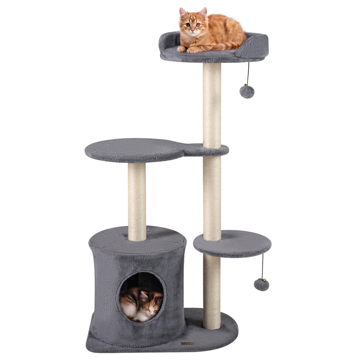 43 inches Cat Tree for Indoor Cats with Comfy Plush Perches and Sisal Scratching Posts-Gray view 4
