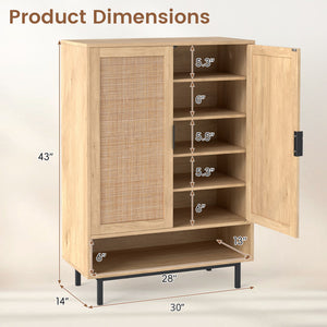 43 Inch 6-Tier Tall Shoe Cabinet with Double Doors-Natural view 5