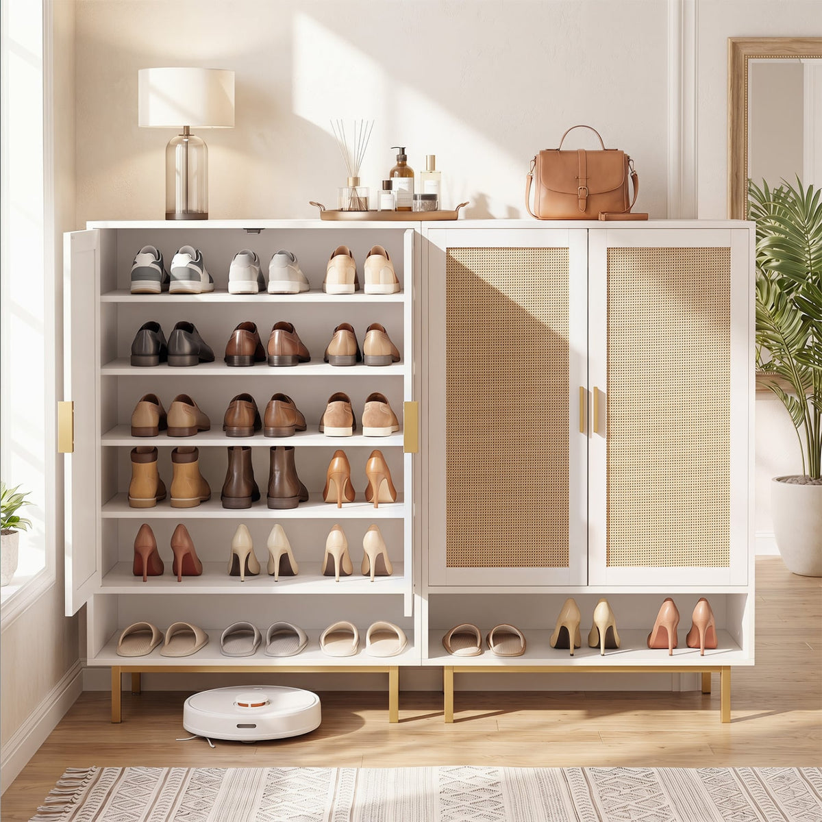 43 Inch 6-Tier Tall Shoe Cabinet with Double Doors-White view 3