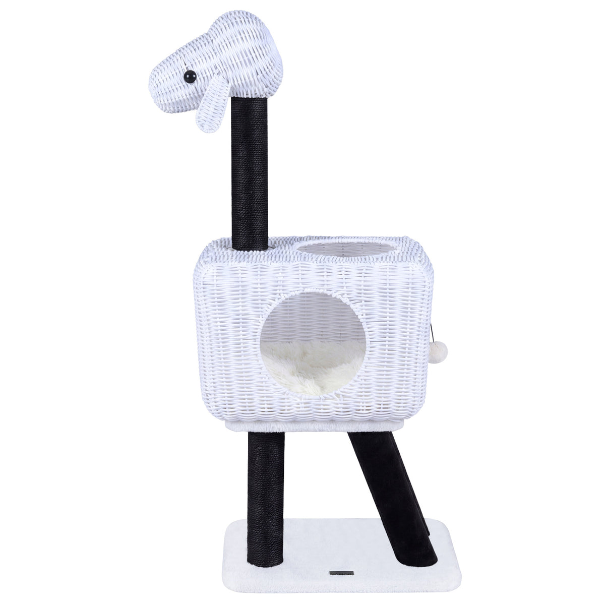 43-Inch Lamb-Shaped Cat Tower with 2-Door Rattan Condo for Indoor Kittens-White view 3