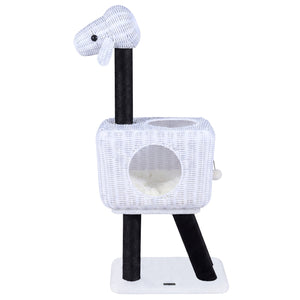 43-Inch Lamb-Shaped Cat Tower with 2-Door Rattan Condo for Indoor Kittens-White view 3