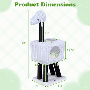 43-Inch Lamb-Shaped Cat Tower with 2-Door Rattan Condo for Indoor Kittens-White view 4