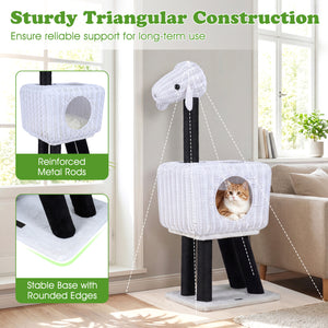43-Inch Lamb-Shaped Cat Tower with 2-Door Rattan Condo for Indoor Kittens-White view 9