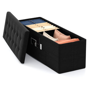 43 Inches Folding Storage Ottoman Bench with Padded Seat-Black view 4