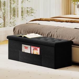 43 Inches Folding Storage Ottoman Bench with Padded Seat-Black view 3