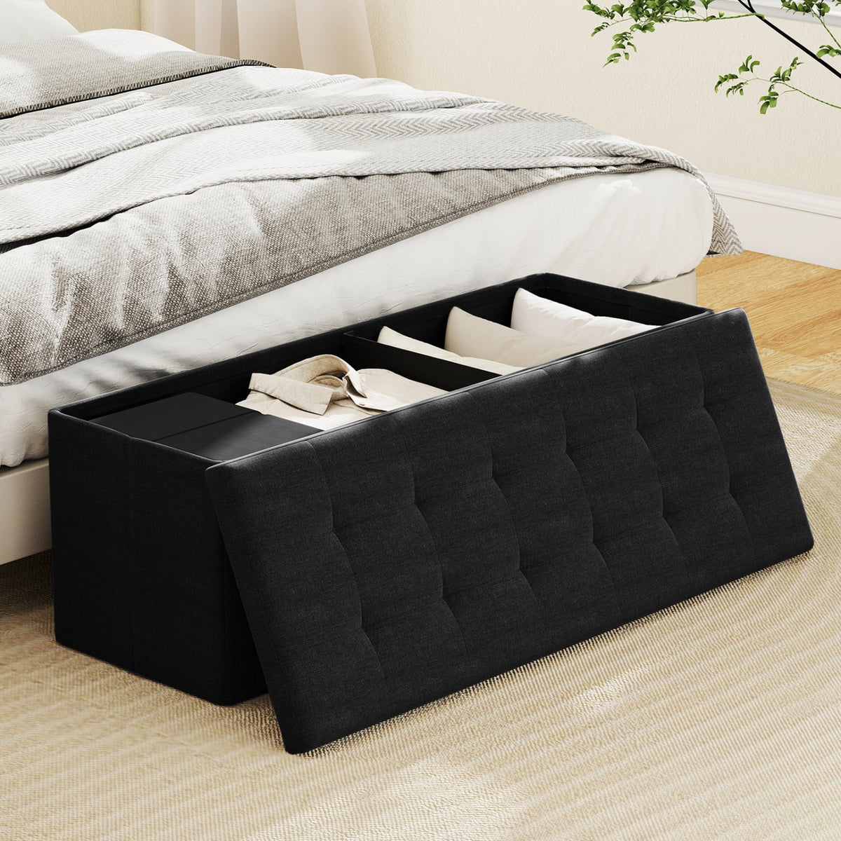 43 Inches Folding Storage Ottoman Bench with Padded Seat-Black view 2
