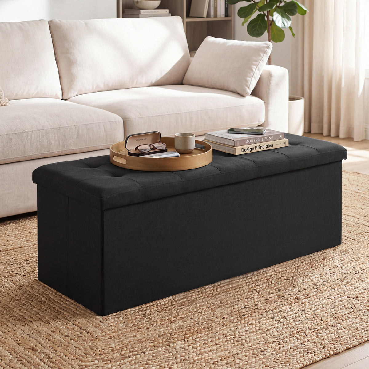 43 Inches Folding Storage Ottoman Bench with Padded Seat-Black view 6