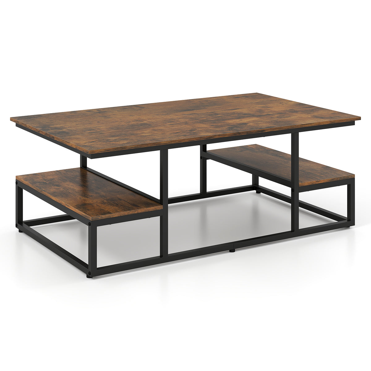 43 inches Rectangle Coffee Table with Storage and Open Shelves-Rusticbrown
