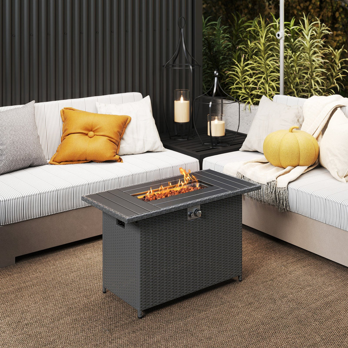 44.5 Inch Propane Fire Pit Table Rattan Gas 2-in-1 with Stainless Steel Burner-Black view 2