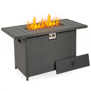 44.5 Inch Propane Fire Pit Table Rattan Gas 2-in-1 with Stainless Steel Burner-Black view 4