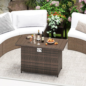 44.5 Inch Propane Fire Pit Table Rattan Gas 2-in-1 with Stainless Steel Burner-Brown view 3