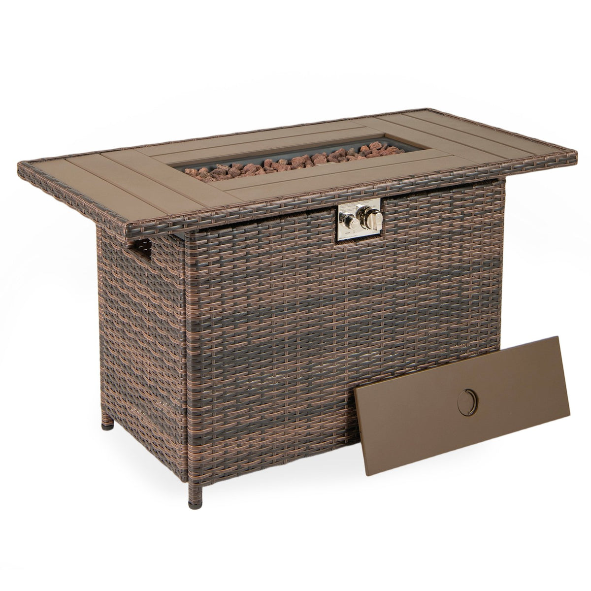 44.5 Inch Propane Fire Pit Table Rattan Gas 2-in-1 with Stainless Steel Burner-Brown view 4
