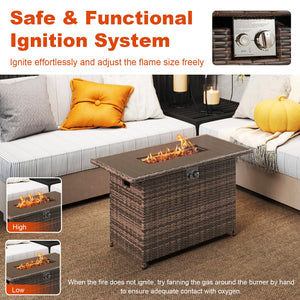 44.5 Inch Propane Fire Pit Table Rattan Gas 2-in-1 with Stainless Steel Burner-Brown view 6