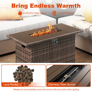 44.5 Inch Propane Fire Pit Table Rattan Gas 2-in-1 with Stainless Steel Burner-Brown view 9