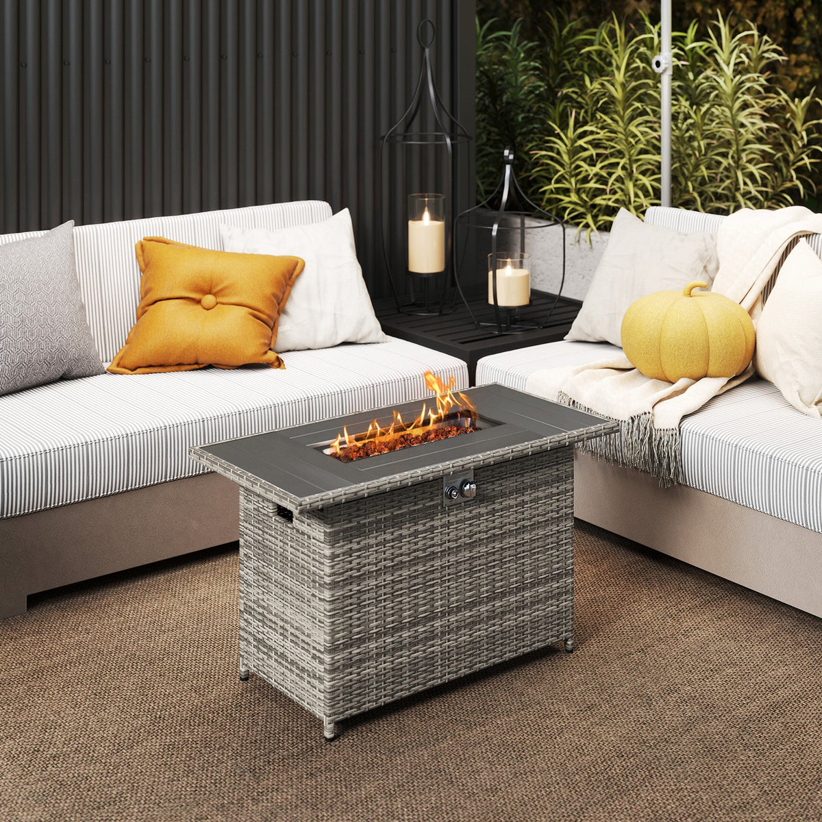 44.5 Inch Propane Fire Pit Table Rattan Gas 2-in-1 with Stainless Steel Burner-Gray view 2