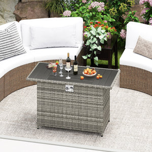 44.5 Inch Propane Fire Pit Table Rattan Gas 2-in-1 with Stainless Steel Burner-Gray view 3