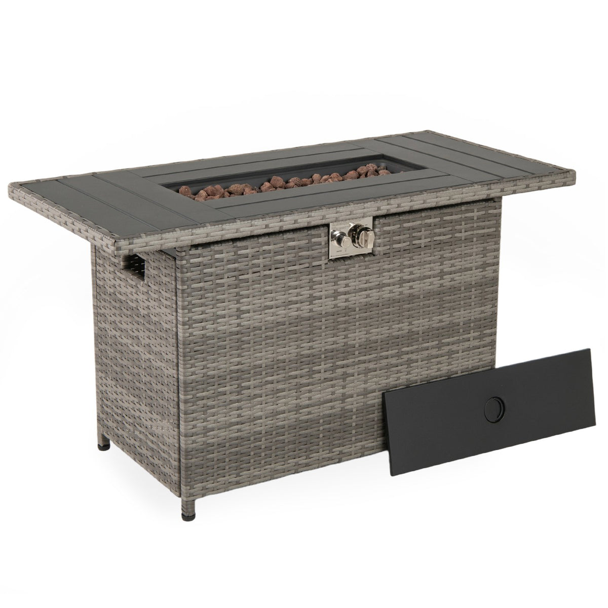 44.5 Inch Propane Fire Pit Table Rattan Gas 2-in-1 with Stainless Steel Burner-Gray view 4