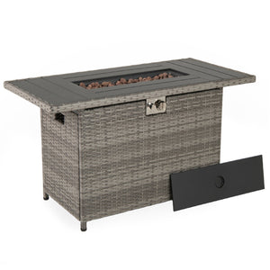 44.5 Inch Propane Fire Pit Table Rattan Gas 2-in-1 with Stainless Steel Burner-Gray view 4