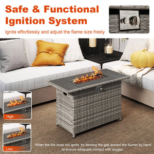 44.5 Inch Propane Fire Pit Table Rattan Gas 2-in-1 with Stainless Steel Burner-Gray view 6
