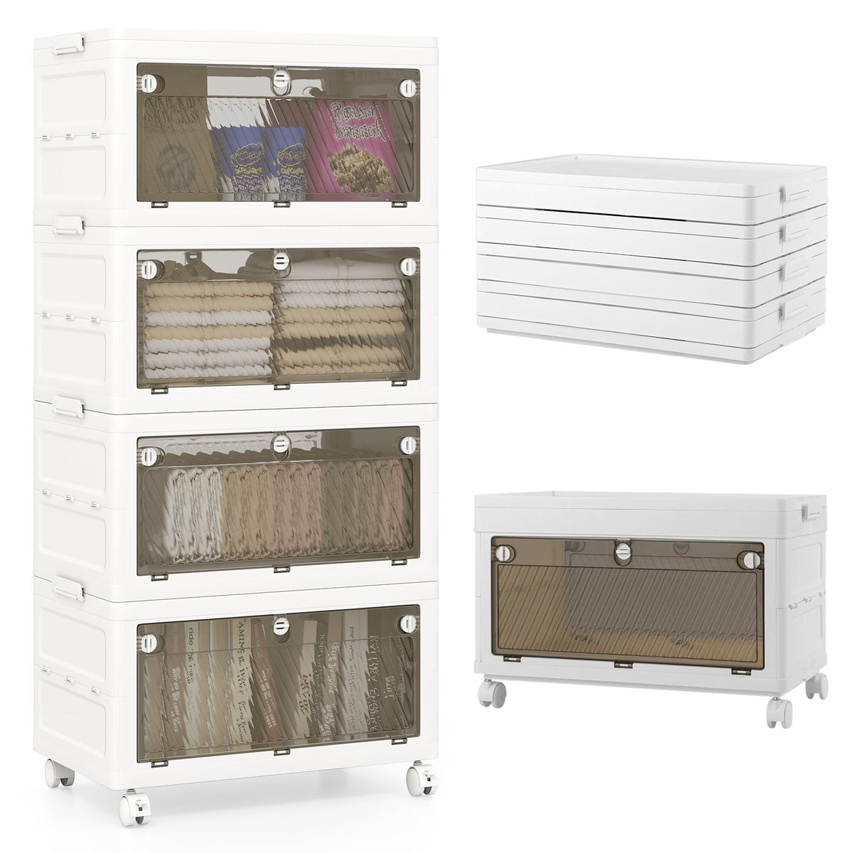 44 Gal 4-Pack Stackable Plastic Storage Bins with Lid for Bedroom Living Room-White view 3