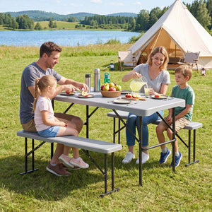 44 inches HDPE Folding Picnic Table Set with 2 Benches-Gray view 2