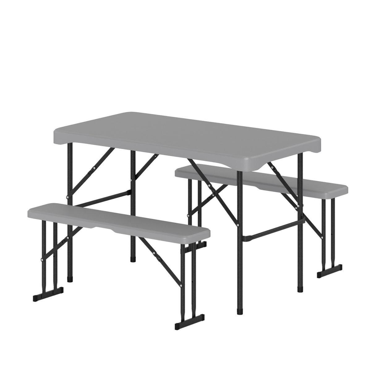 44 inches HDPE Folding Picnic Table Set with 2 Benches-Gray view 4
